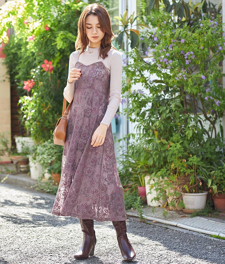 ニットワンピース レースキャミソールワンピースセット ワンピース ドレス ロングワンピ マキシ丈ワンピース Chille レディースファッション通販anapオンライン