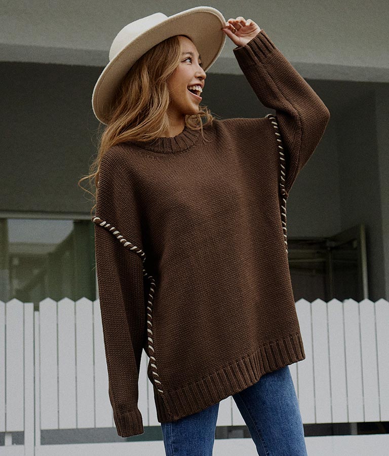 ステッチオーバーサイズニットチュニック トップス チュニック ニット セーター Anap Mimpi レディース ファッション通販anapオンライン
