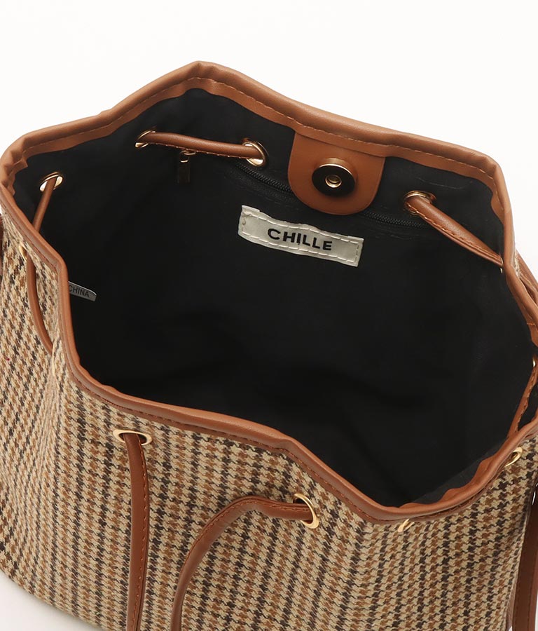 千鳥格子レザー巾着ショルダーバッグ(バッグ・鞄・小物/ショルダーバッグ) | CHILLE