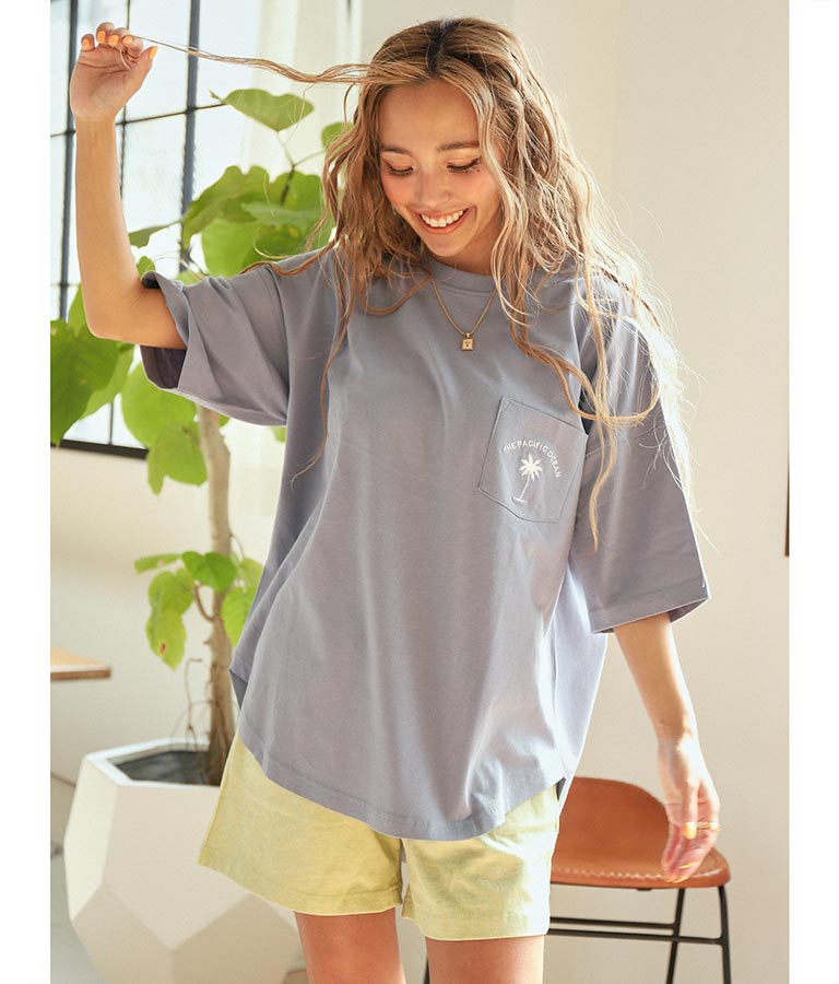USAコットンパームツリー英字刺繍Tシャツ(トップス/Tシャツ) | anap mimpi