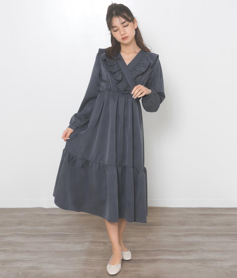 デニム風フリルワンピース ワンピース ドレス ロングワンピ Chille レディースファッション通販anapオンライン