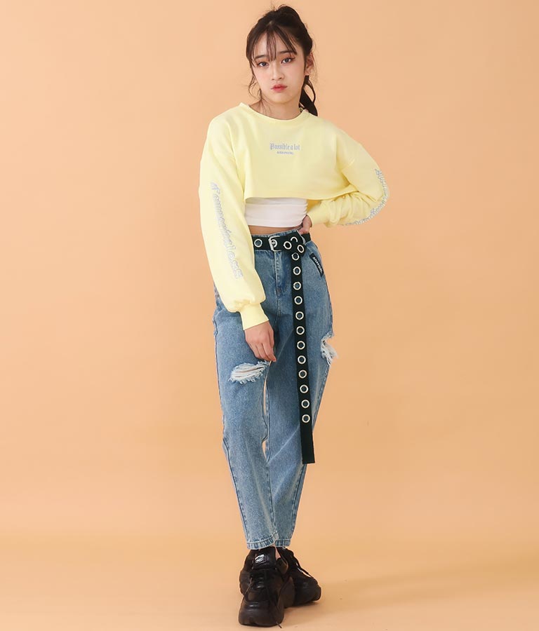 デニムテーパードパンツ ボトムス パンツ クラッシュデニム ハイウエストデニムパンツ ロングパンツ Anap Girl レディースファッション通販anapオンライン