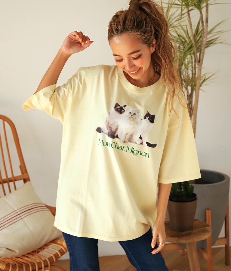 ピグメント加工CATSTシャツ(トップス/Tシャツ) | anap mimpi