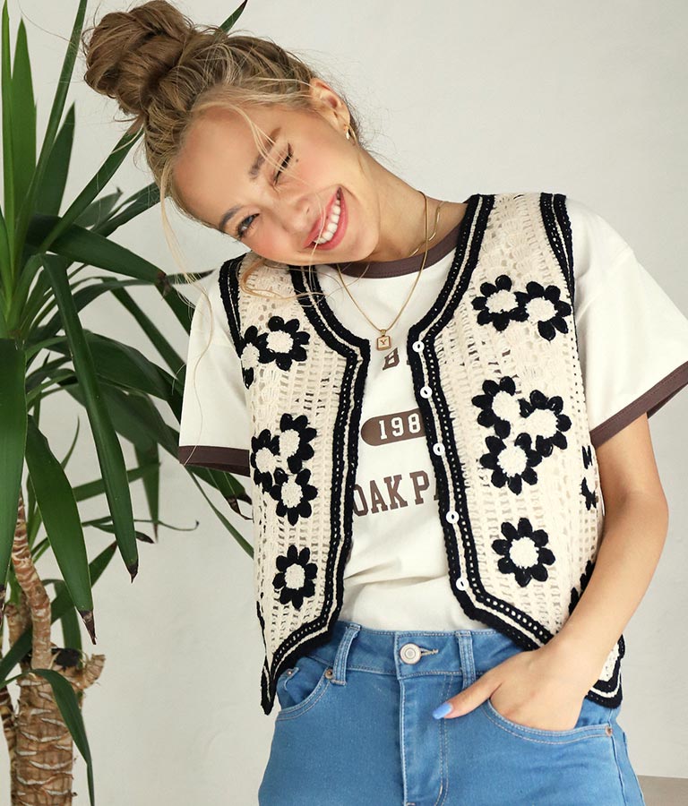 花刺繍クロッシェ編みベスト アウター コート ジャケット カーディガン Anap Mimpi レディースファッション通販anapオンライン