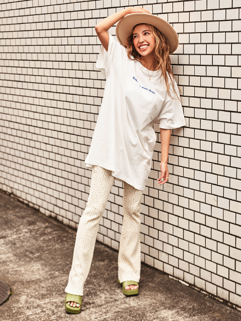 カラーメッセージビッグtシャツワンピースコーディネート コーディネート レディースファッション通販anapオンライン