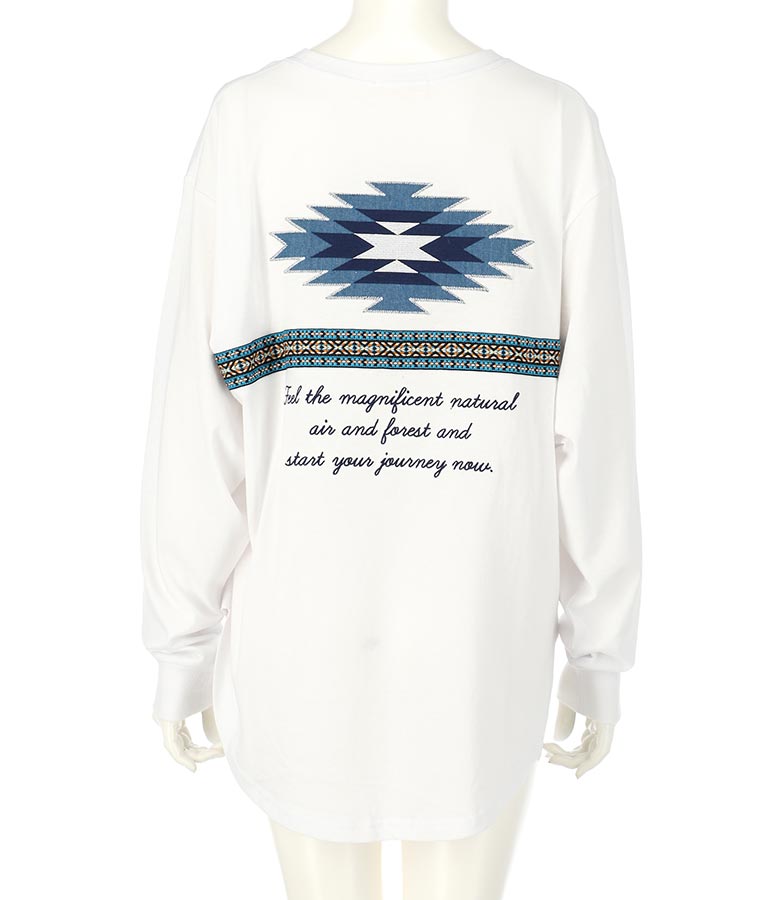 オルテガデニム×チロリアン刺繍ラウンドヘムロングTシャツ(トップス/Tシャツ・カットソー ) | anap mimpi
