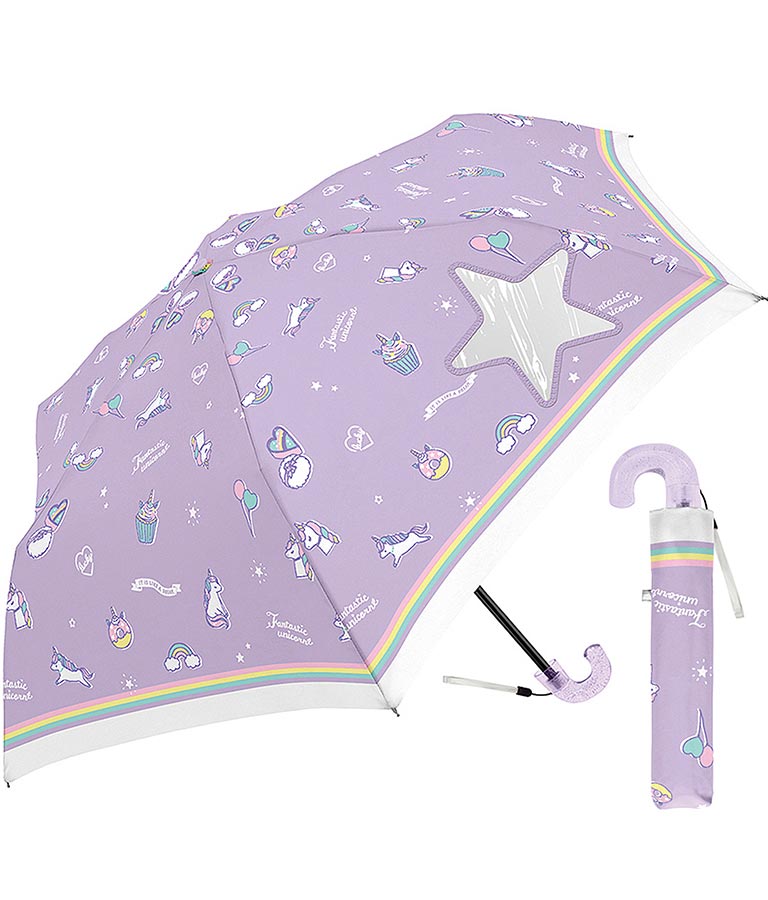 ユニコーン柄ほし型窓50�キッズ折りたたみ傘
