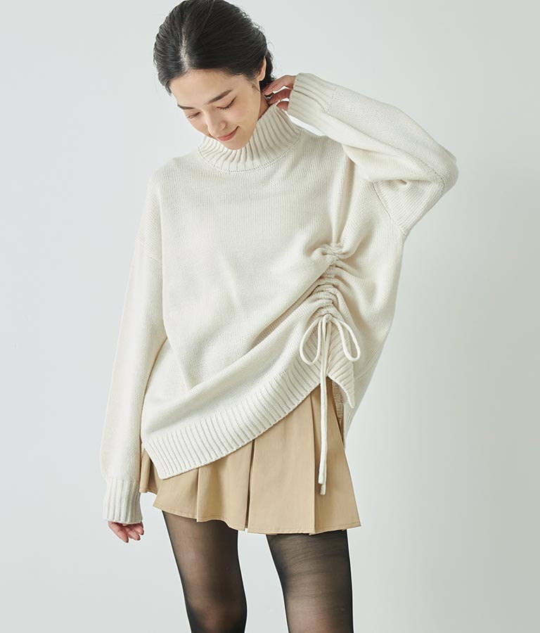 シャーリング ハイネック ニット トップス(トップス/ニット