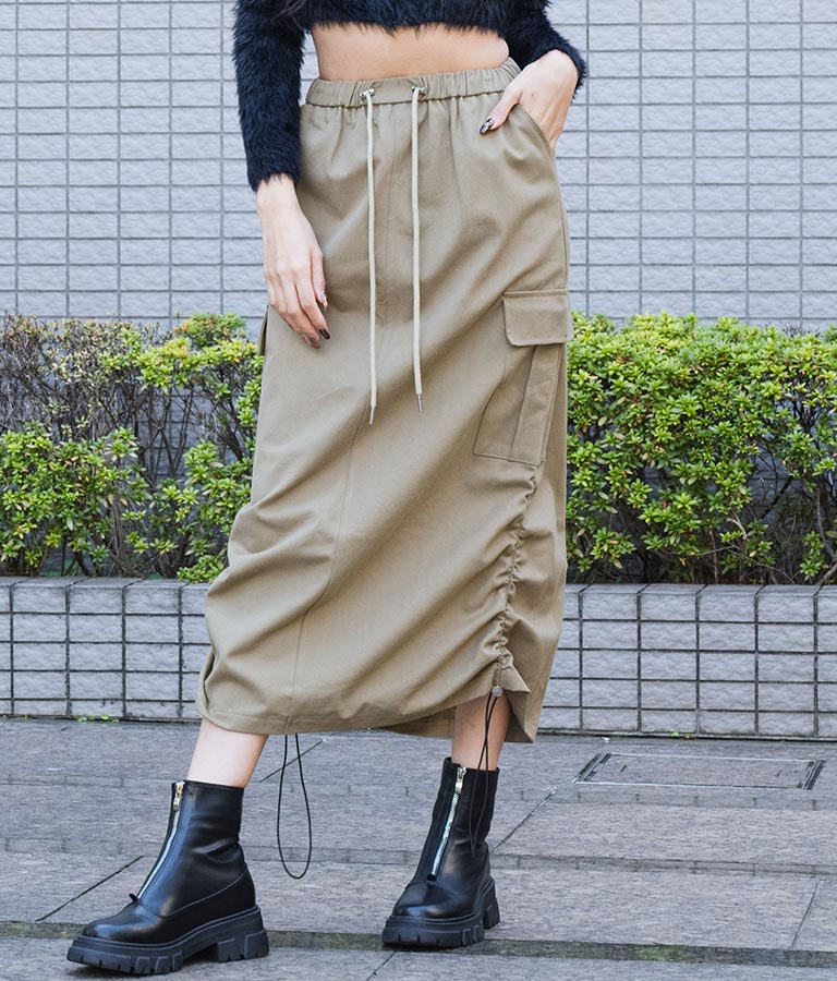 裾シャーリングミリタリー カーゴスカート