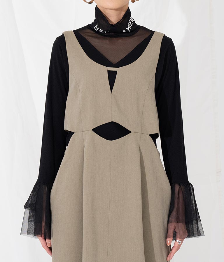 EimeeLaw フロッキーロゴ ハイネック フリルスリーブトップス(トップス
